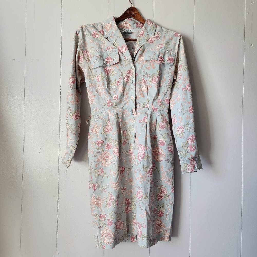 Laura Ashley Great Britain 1980s Vintage Floral Shirt Dress Medium Cottagecore